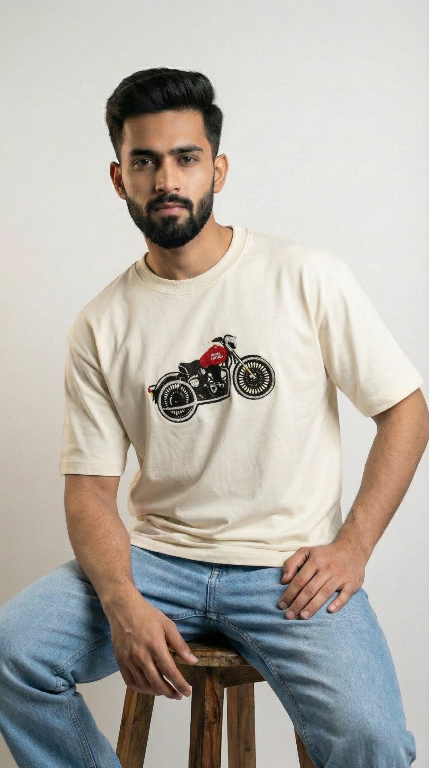 Derin Flex Signature Bike Print Beige T-Shirt - Image 5