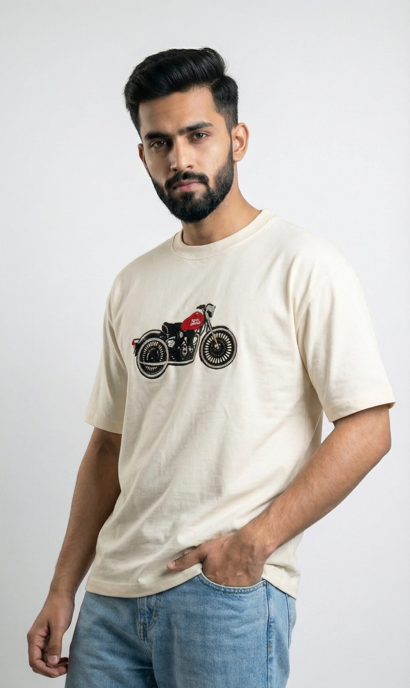 Derin Flex Signature Bike Print Beige T-Shirt