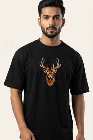 Derin Flex Big Deer Print Black T-Shirt