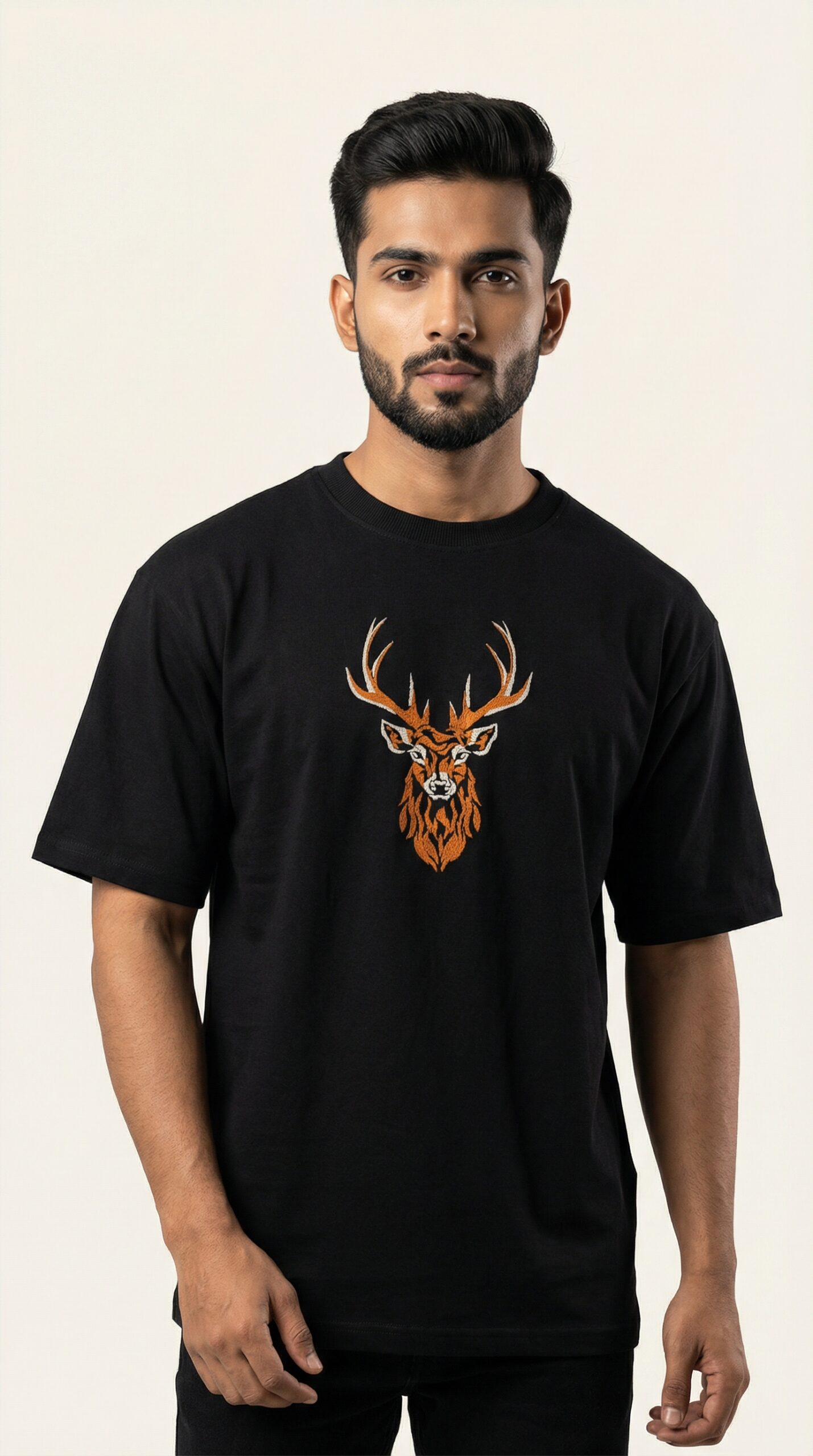 Derin Flex Big Deer Print Black T-Shirt