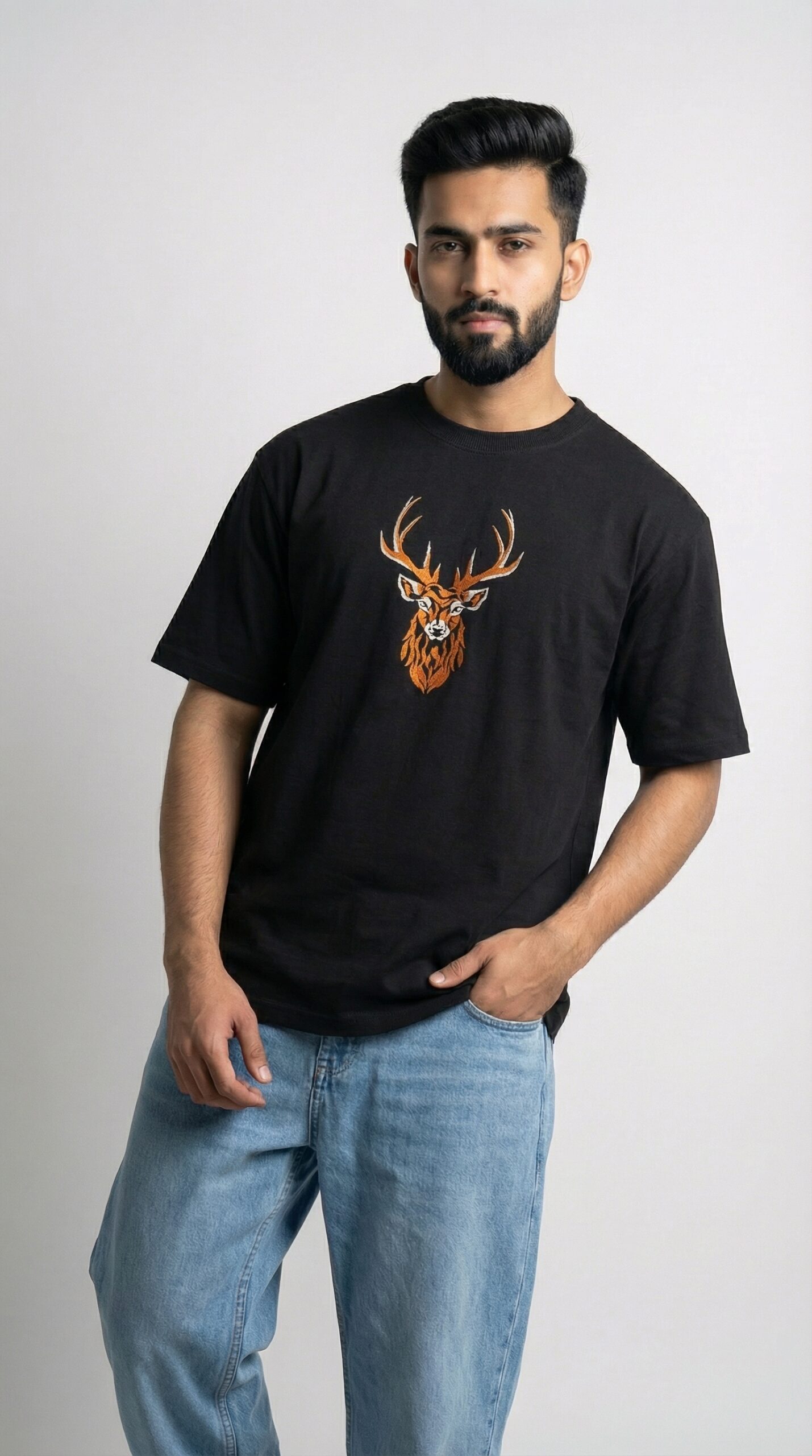 Derin Flex Big Deer Print Black T-Shirt - Image 4