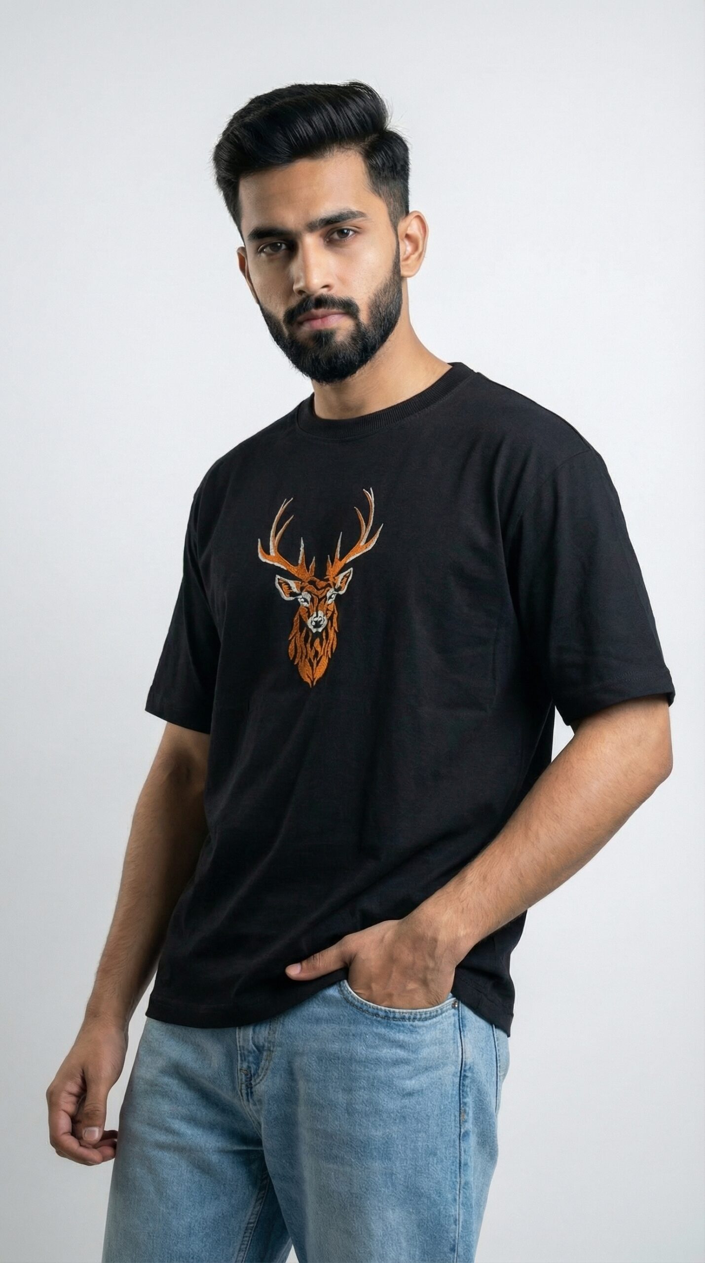 Derin Flex Big Deer Print Black T-Shirt - Image 3