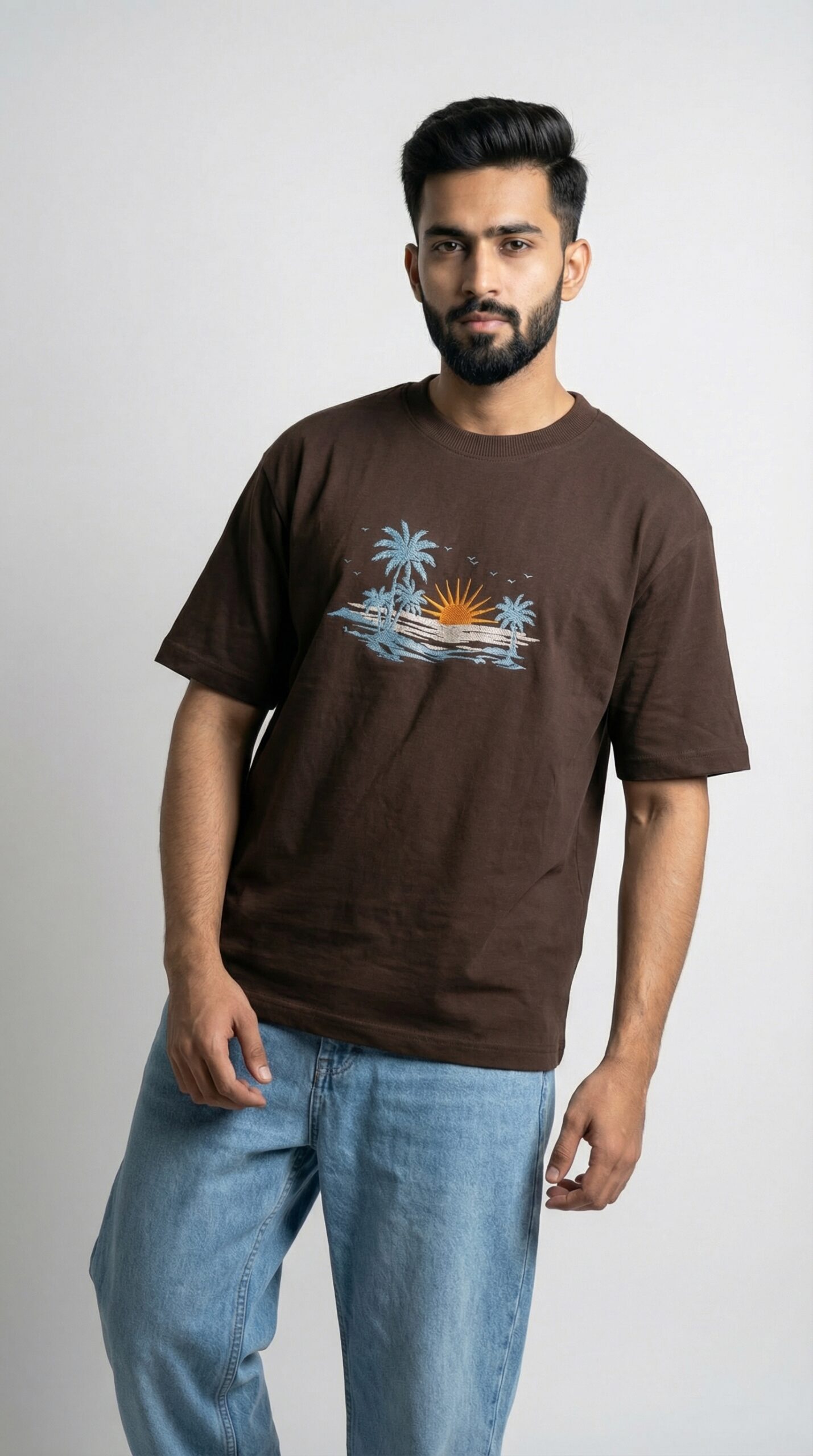 Derin Flex Goa Print Coffee T-Shirt